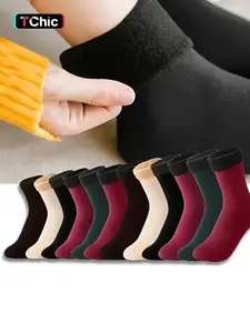 Women's Fall Winter Thick Fleece Warm Mid-Calf Socks Set, 4/8/10/20/40 Pairs, Sporty Style, Floor Snow Socks, Anti-Freezing