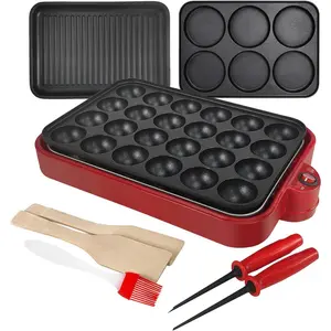 Multifunction Nonstick Baking Maker with 3 Interchangeable Baking Plates for Grill,Pan Cake and Cake Pops,Takoyaki Maker.RED