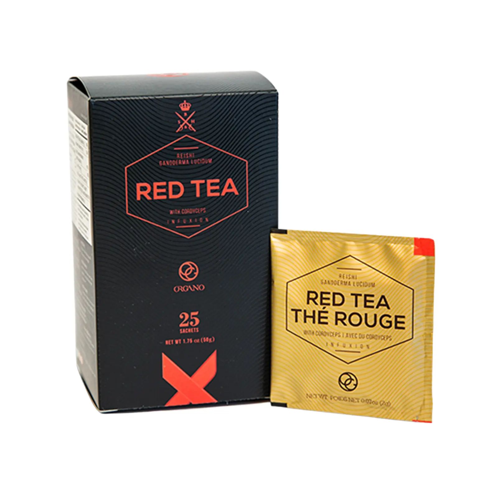 ORGANO Red Tea | 1 Pack | with Cordyceps & Ganoderma lucidum | Rich in Antioxidants | Supports Immune Function | Vegan, Gluten Free Herbal Tea for Overall Wellness | 25 Sachets