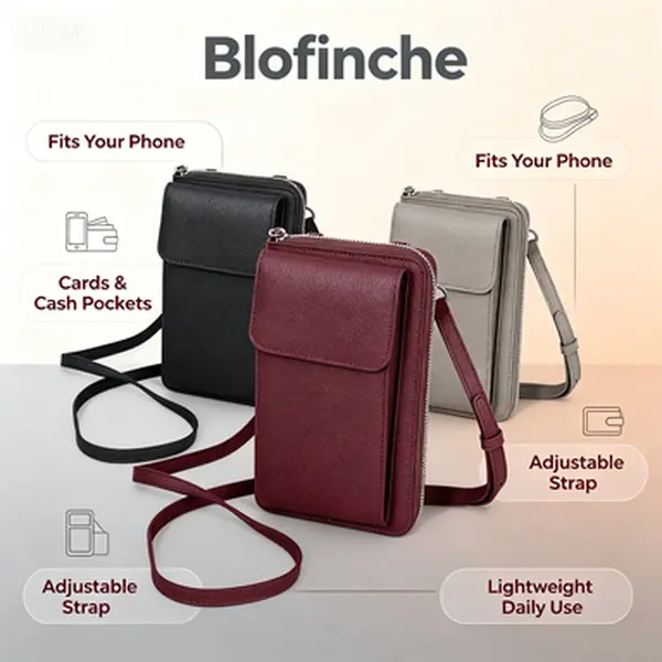 Blofinche Women Small Genuine Leather Crossbody Phone Bag, Multi Card Slots Mini Wallet Purse, Adjustable Thin Strap Cell Phone Shoulder Handbag, Lightweight Travel Pocket Bag Fits All 6.1 Inch Smartphones