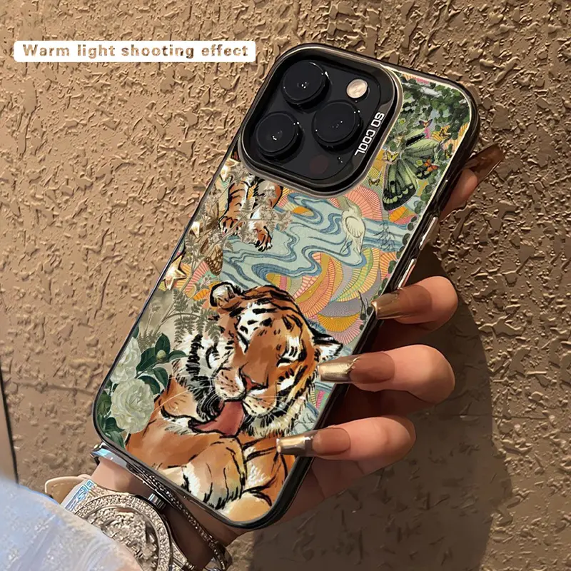 For iPhone 7 8 X XS XR 12 13 14 15 16 17 Pro Max Plus Air, Minimal Ukiyo-E Tiger Botanical TPU Phone Case, Soft Comfort Skin-Friendly Grip, Full Coverage Shockproof Anti-Fingerprint Protective Cover, Oriental Art Gift for Men & Women, Accessories, Smartph