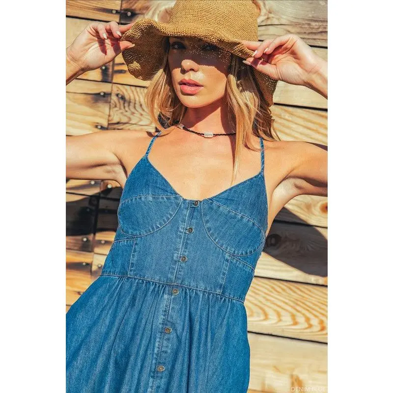 The Chloe" Denim Bustier Corset Adjustable Strap Maxi Dress With Pockets -  TikTok Shop