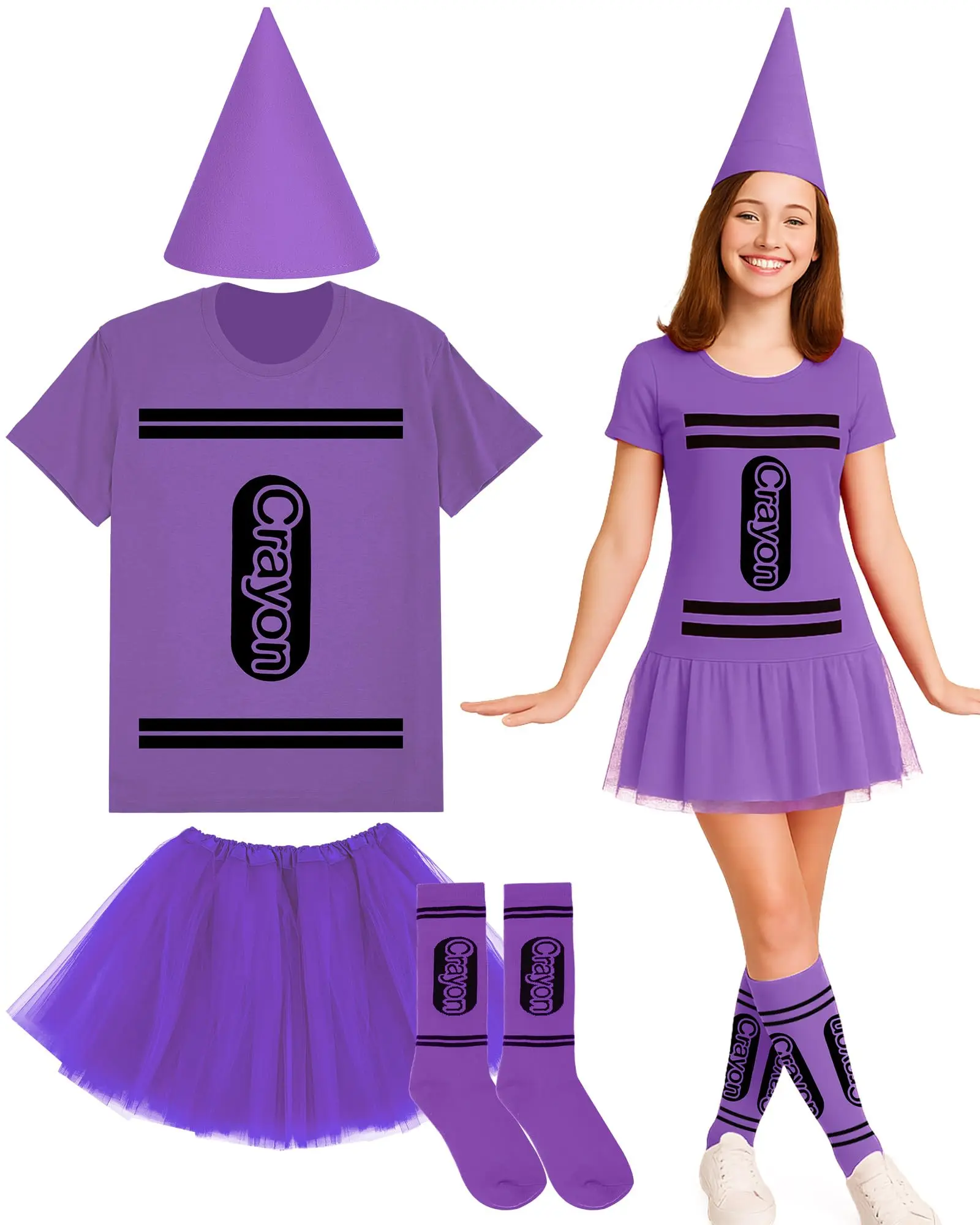 Halloween Crayon Costume Set Crayon T Shirt Tutu Hat Sock Halloween Group Team Funny Shirt Tutu for Women Cosplay Womenswear Clothes