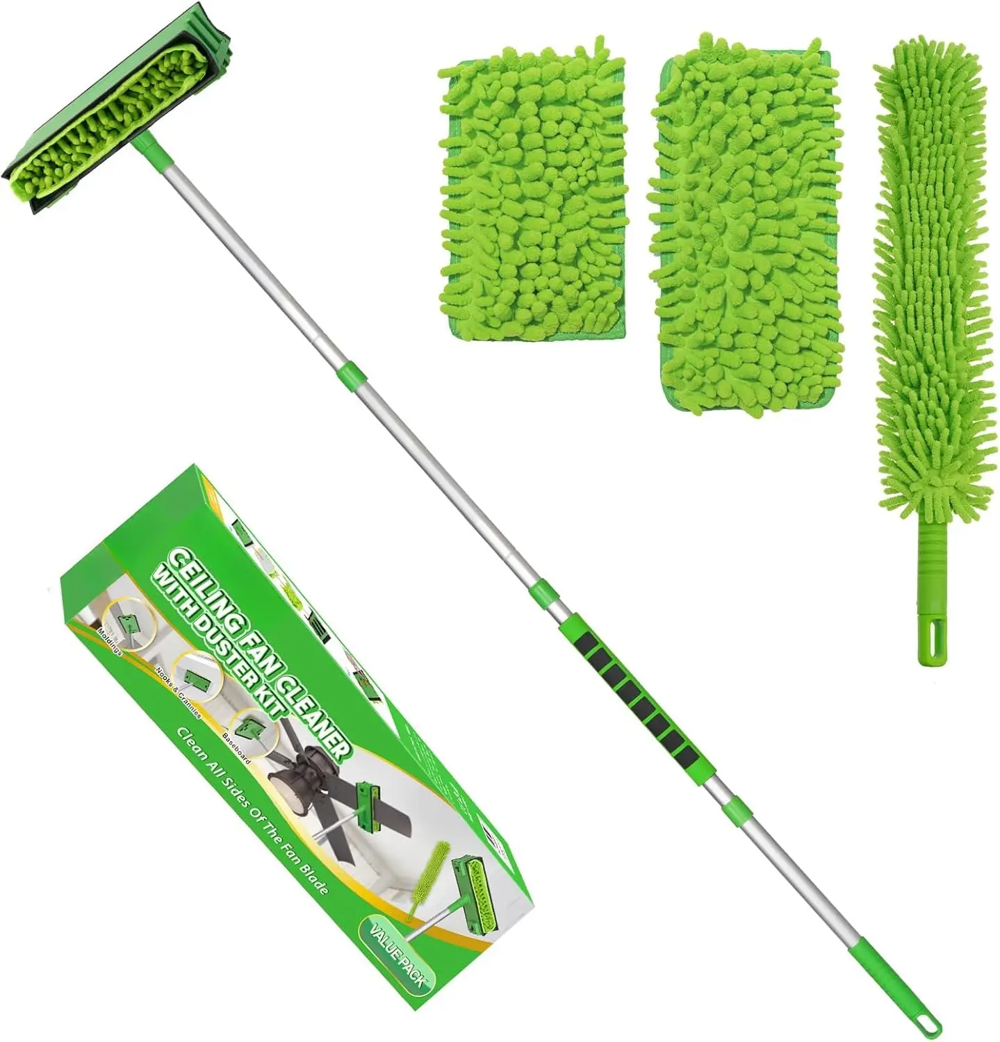 Ceiling Fan Cleaner Duster with 6 Ft/72'' Extension Pole High Ceiling Fan  Cleaning Tool Microfiber Duster  Pads for Cleaning Ceiling Fan, Baseboard, Blind, Cobweb, Molding