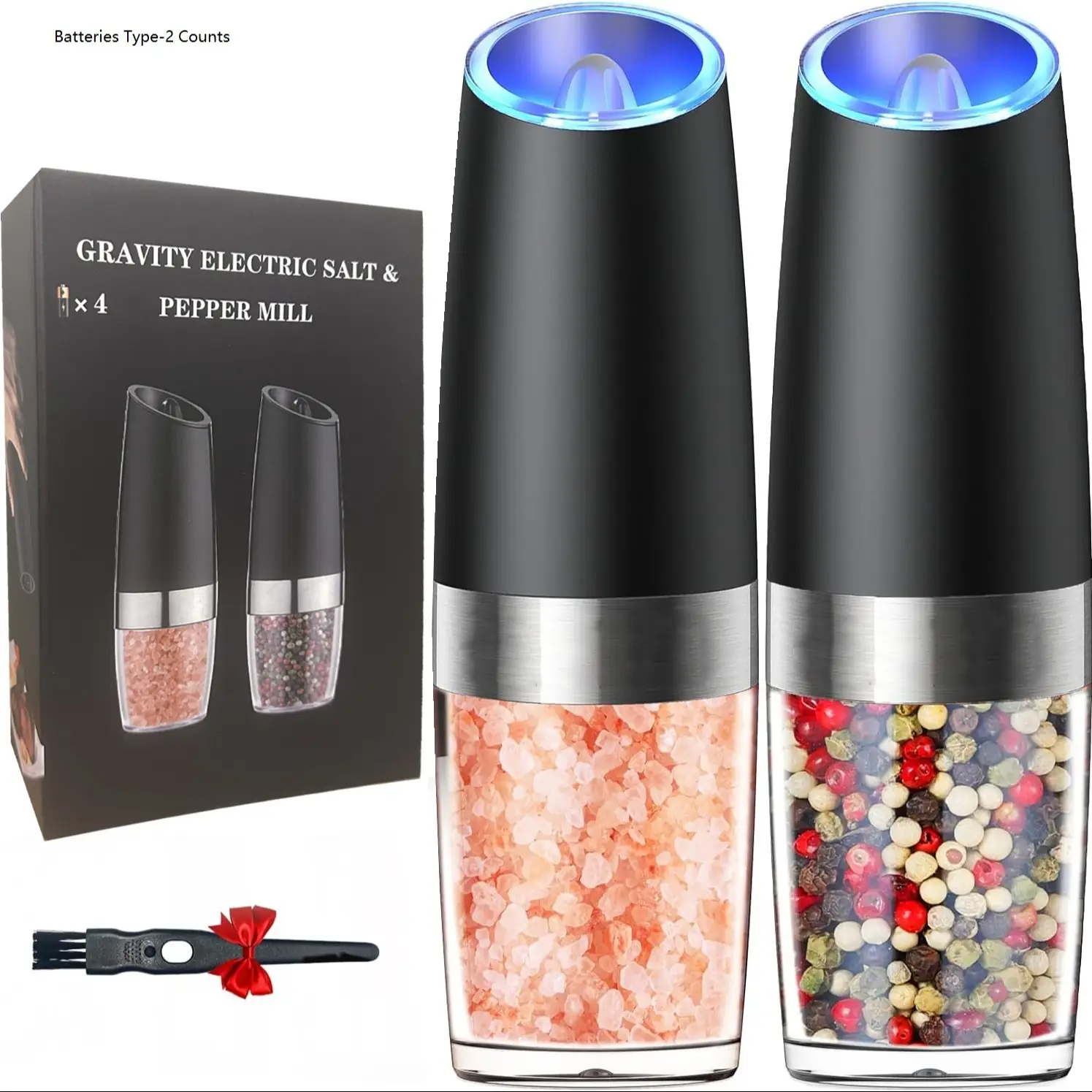 Electric Salt & Pepper Grinder Set, 1/2 Counts Battery Powered Household Seasoning Grinder, Portable Handheld Grinder for Kitchen(without Battery), Gi