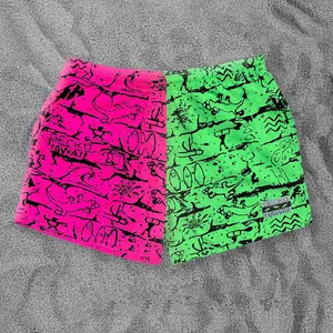 Gecko Wall - Neon Pink/Green Split Volley Shorts