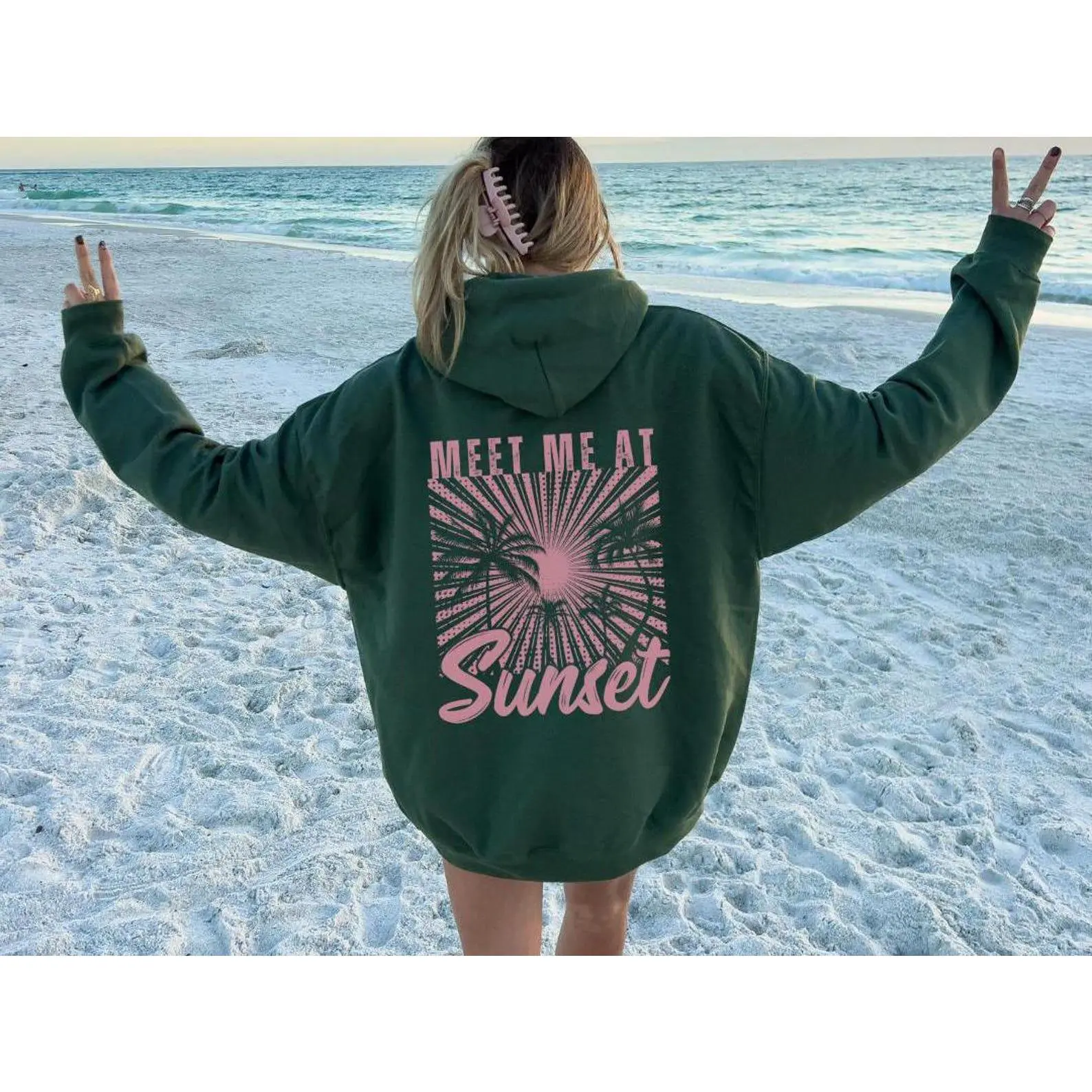 Meet Me At Sunset Hoodie, Sunset Lover Sweatshirt, Summer Hoodie, Surfing Oversized Hoodie Summer Clothes, Aesthetic Crewneck, Trendy Beach Sweatshirt