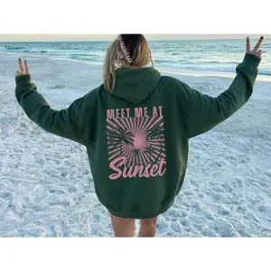 Meet Me At Sunset Hoodie, Sunset Lover Sweatshirt, Summer Hoodie, Surfing Oversized Hoodie Summer Clothes, Aesthetic Crewneck, Trendy Beach Sweatshirt
