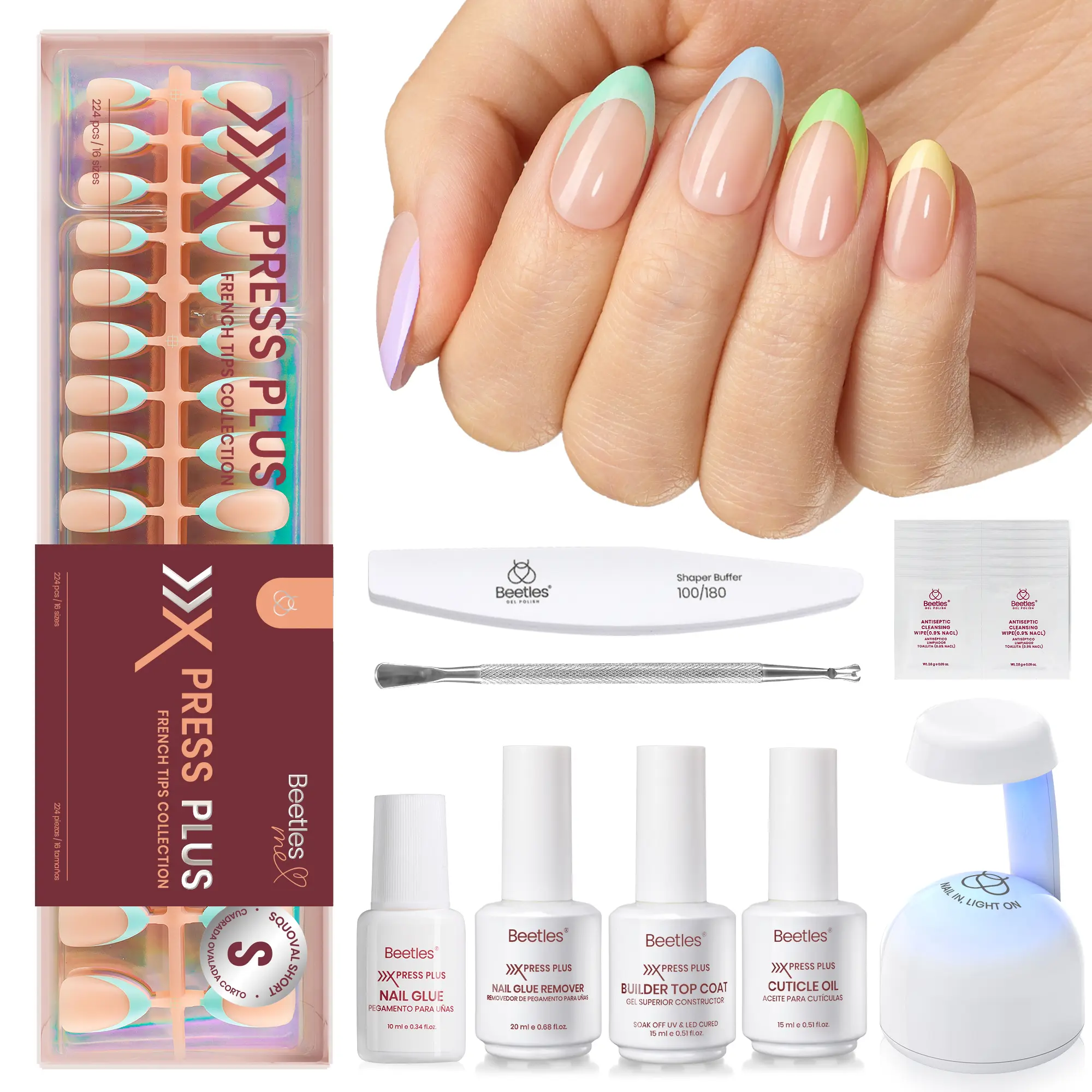 Short Almond 7 Colors Uv Press On Kit