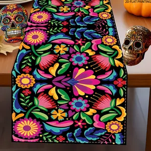 1 linen Mexican table flag, party decoration tablecloth, Mexican carnival kitchen table decoration, gift, holiday decoration, room decoration, scene decoration, 13 * 72 inches