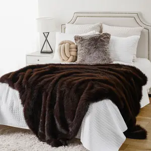Battilo  | Luxury Faux Fur Throw Blanket, Orange Faux Fur Blanket for Couch, Home Decor, Soft Fluffy Throws