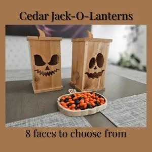 Cedar Pumpkin Lantern – Handmade Jack-O’-Lantern (8 Face Options) Decor Wood