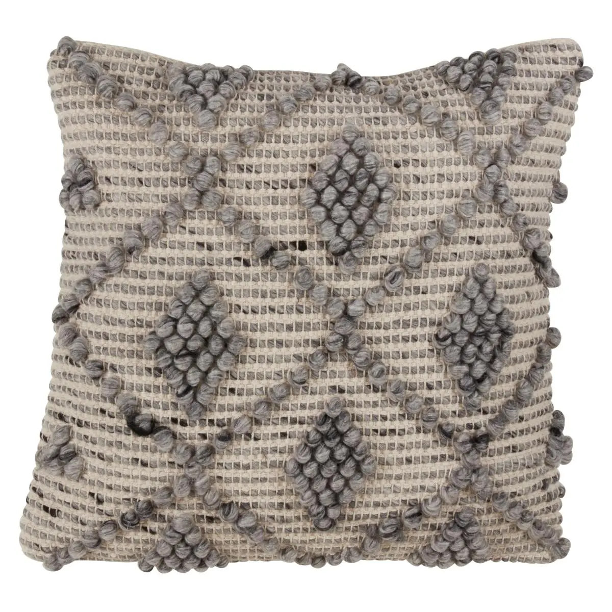 SARO 3205.GY18S Square Wool Blend Down-Filled Throw Pillow, Knotted Diamond Motif, Grey Bedding & Linens Soft Furnishing, Square Shape