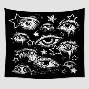 ROMWE Goth 1pc Polyester Printed Abstract Star & Eyes Wall Tapestry, For Living Room Bedroom Wall Decor, Camping Decoration, All Seasons