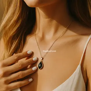 Dainty Black Obsidian Teardrop Pendant Healing Stone Women Jewelry Xmas Gifts