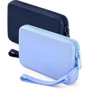 Silicone Period Bags Set of 2 Blue Tampon Holder for Purse with Zipper & Handle Sanitary Napkin Storage Bag Keeping Discreet Feminine Products