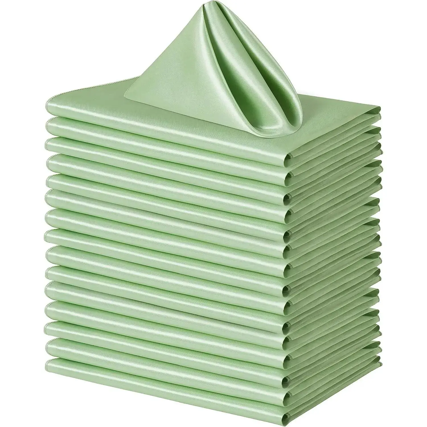 Glossy 100-Pack 20x20 In Square Satin Dinner Napkins, Silky Soft Table Napkins for Restaurant Weddings Party Decoration, Sage Green
