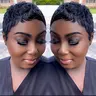 OPQHAIR Female Adult Human Hair Full Machine Pixie Cut Wig, 4-in Classic Short Style with Bangs, Glueless Easy-to-Install Lightweight Wig, Elastic Net Cap for Breathe Easy Comfortable Wear, Ideal for Daily Use & Carnival Events