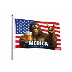 Bigfoot ’MERICA EST 1776 Flag – Funny Patriotic Sasquatch American Flag, Man Cave Garage Bar Decor, Outdoor USA Flag