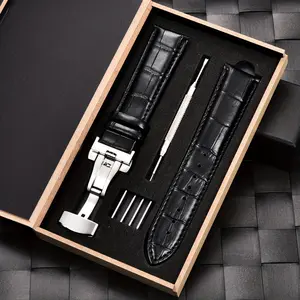PU Leather Strap Watch Strap 18mm/20mm/22mm/24mm Stainless Steel Butterfly Buckle Strap Box