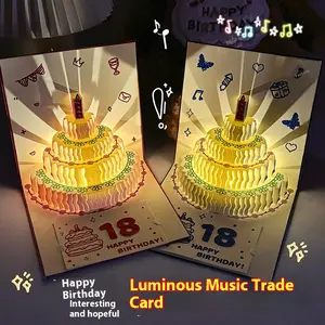 FuRise Light-Up Musical Birthday Card – DIY Number Cake Pop-Up Greeting Card with Glitter & Stickers