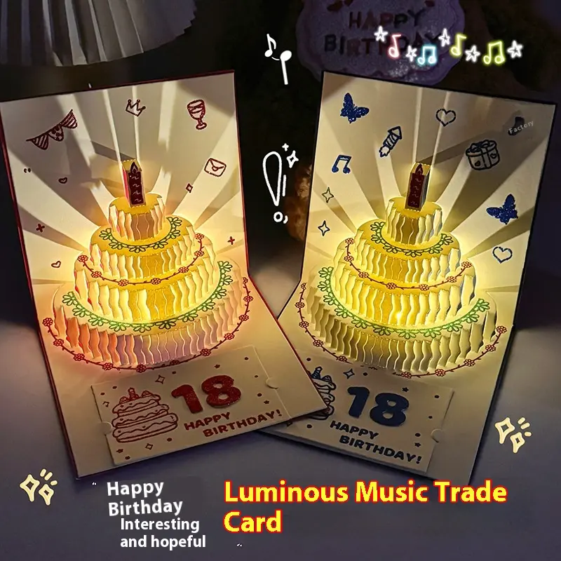FuRise Light-Up Musical Happy Birthday Popup Card - DIY Card Set with Glitter, Stickers and Number Cake Pop-Up Design (Office Stationery Greeting Supplies), Popupcard