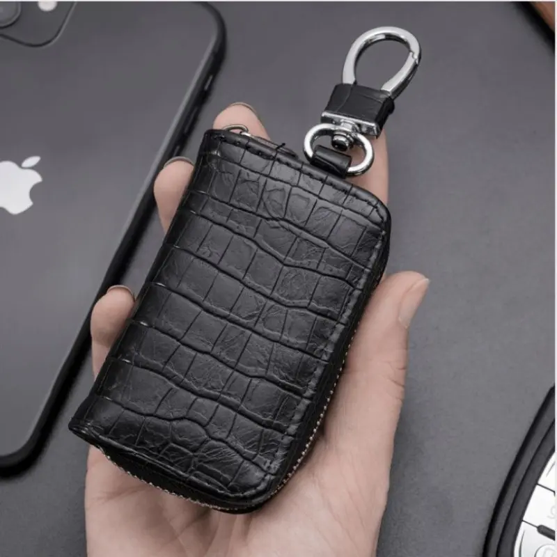 Key and Coin Holder Portable Keychain Wallet Men Women Large-Capacity Double Zipper Key Pouch Bag Suede Leather Key Case Unisex Coin Purse Key Holder for Car Keys Car Key Protector with Zipper Coin Pocket Car Key Accessory