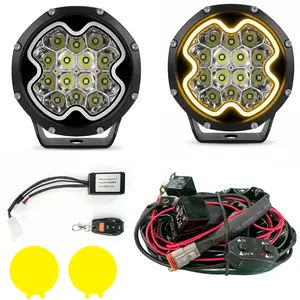 YBYZ Cyber-Ray Series 5" Round RGB LED Pods with Wireless Remote, 100W Offroad Lights with Multi-Color Halo Ring, Spot Flood Combo Beam Strobe Mode Driving Lights with Wiring Kit, IP67 Waterproof for 4x4 Rock Crawlers & SUVs (Pair)