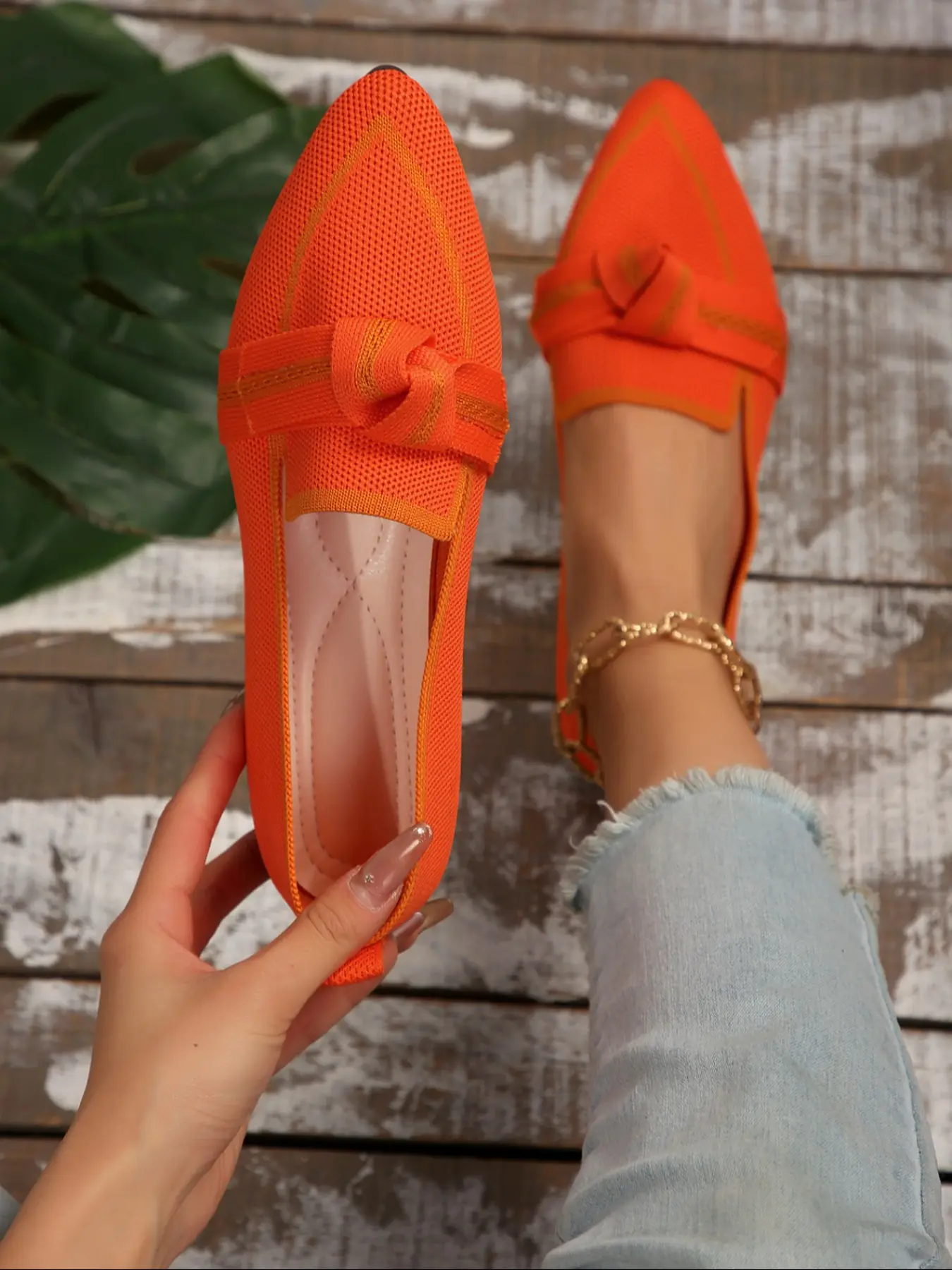 Women's Fashion Casual Pointed Toe Slip-On Flats, Breathable Colorblock Design, Comfortable Rubber Sole, Spring & Fall Shoes