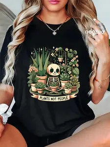 100% Cotton Unisex Plant Lover Skeleton Design - Plants Not People T-Shirt
