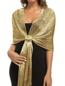 Women's gold and silver silk beach play flat scarf tassel scarf dinner party dance party wedding clothing accessories 50 * 160cm dinner party, beach hijab, shawl