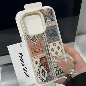 1pc Traditional Cloth UV Print Leather Texture Phone Case, Fits iPhone 17 16 15 14 13 12 11 Pro Max Plus, Soft Tpu Protective Cover, Casing, Accessories