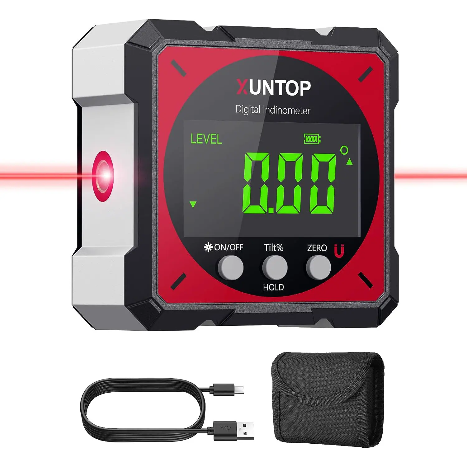 XUNTOP Portable Magnetic Digital Angle Finder, 360° Magnetic Attachment Hardware Tool with Dual Laser Guide, Rechargeable Angle Gauge for Woodworking, Construction #Summervibes, Construction Accessories, Construction Tools