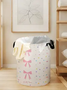 Bow Printed Laundry Basket with Handle, Durable Foldable Home Storage Bin, Large Capacity Toy Organizer, All Seasons Use, Laundry Hamper