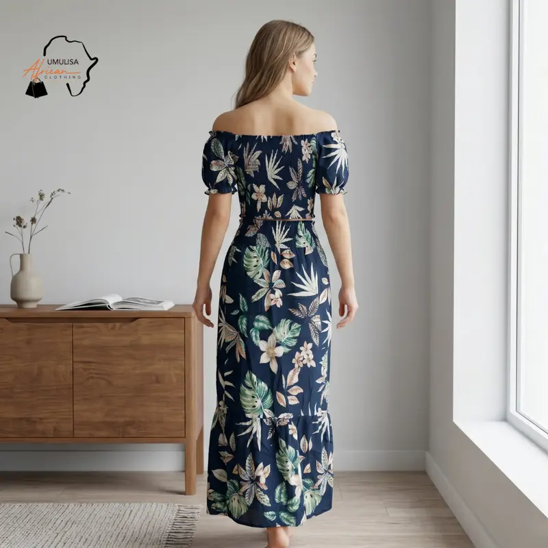 Zuri Royal Blue & Golden Sunflower Midi Dress  Blue Sunflower Dress Women,  African Print Midi Dress, Casual Summer Dress, Short Sleeve Smocked Dress,  Everyday Elegant Outfit - TikTok Shop