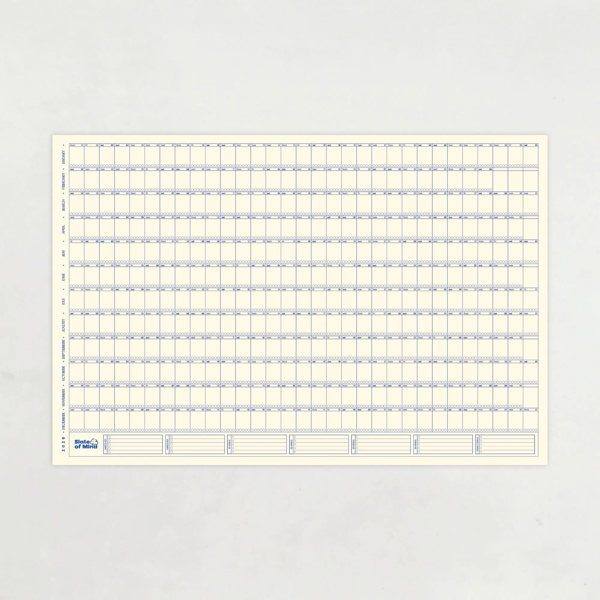 Cadence Calendar in Blueberry + Cream | 2026 Yearly Wall Calendar