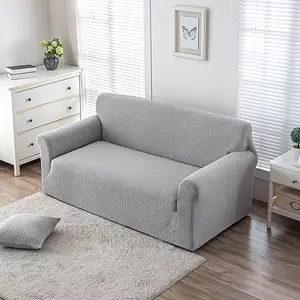 Elastic Leaf Pattern Sofa Cover, Light Solid Color, Soft Fabric, Pet-Resistant, Fits Single to Four-Seater Sofas