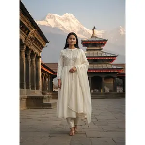 Cotton White Women's Kurti Set