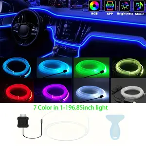 5m USB Powered LED Car Neon Lights Flexible Interior Light Strip with App Control for Dashboard Doors Center Console No Remote Control No Battery