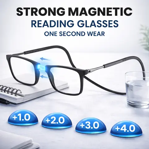 Men's Fashionable Magnetic Neck Non-Prescription Reading Glasses - Lightweight, Portable, Anti-Loss, Antidrift Solid Frame, Unisex Wearable Eyewear Fashion for Daily Use