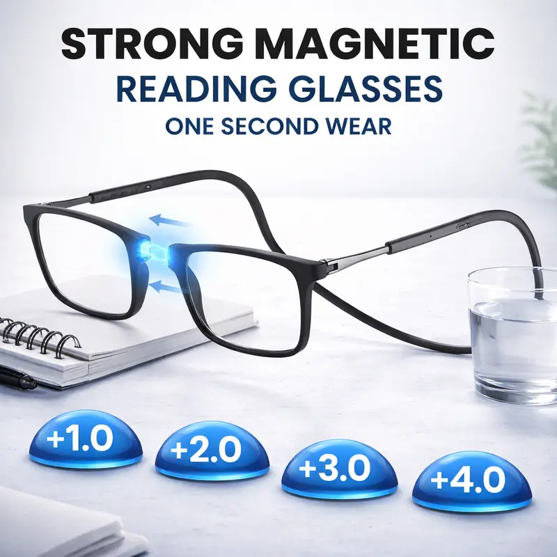 Men's Fashionable Magnetic Neck Non-Prescription Reading Glasses - Lightweight, Portable, Anti-Loss, Antidrift Solid Frame, Unisex Wearable Eyewear Fashion for Daily Use