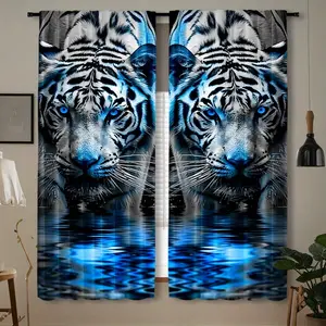 2-Pack, Home Decor Tiger Flower Curtain, Rod Pocket Window Decoration, Suitable for Bedroom, Office, Kitchen, Living Room, and Study Room