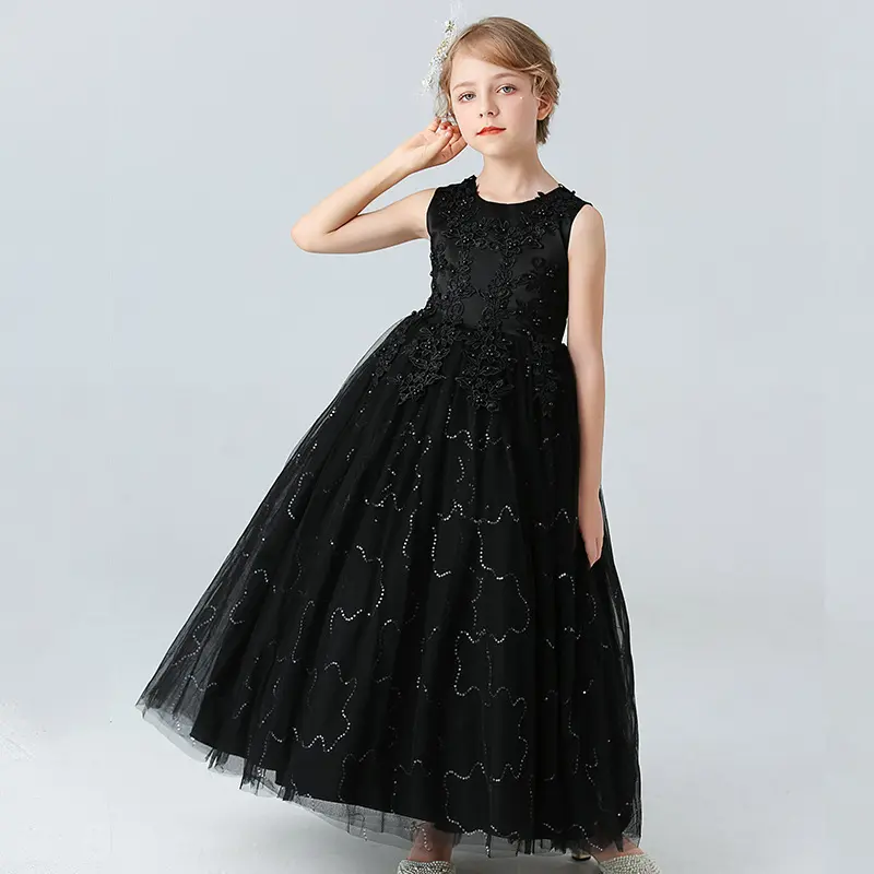 Girls' Colorful Sequined Long Dress - Formal Princess Aesthetic Style for Birthday & Wedding Party
