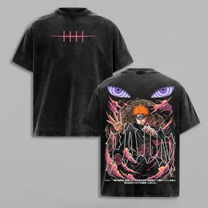 P.A.I.N Nagato Orange Hair Rinne Eye God Ninja Six Paths Leader Anime Vintage Washed Oversized Graphic Tee Akatsuki Rinnegan God Power Shinobi Streetwear Shirt world tshirts