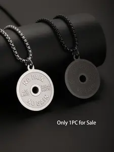 1PC Stainless Steel Round Dumbbell Pendant Necklace for Men NO PAIN NO GAIN Fitness Necklace Man Spiritual Jewelry