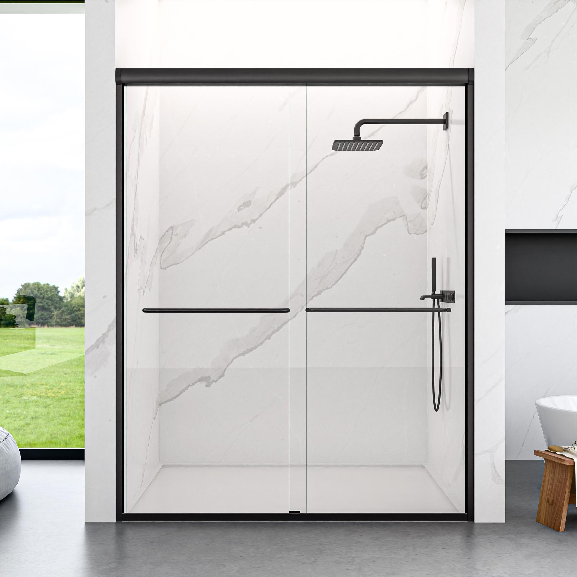 56-60" W x 72" H Semi-Frameless Double Sliding Shower Door, Bypass Shower Enclosure with 1/4" (6mm) Thick SGCC Tempered Safety Glass, Adjustable Width, Rustproof Chrome Frame, Easy Install Sliding Bathroom Door