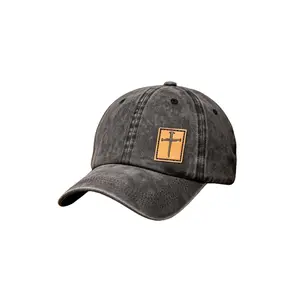 Vintage Cross Leather Patch Dad Hat | Timeless Faith & Style