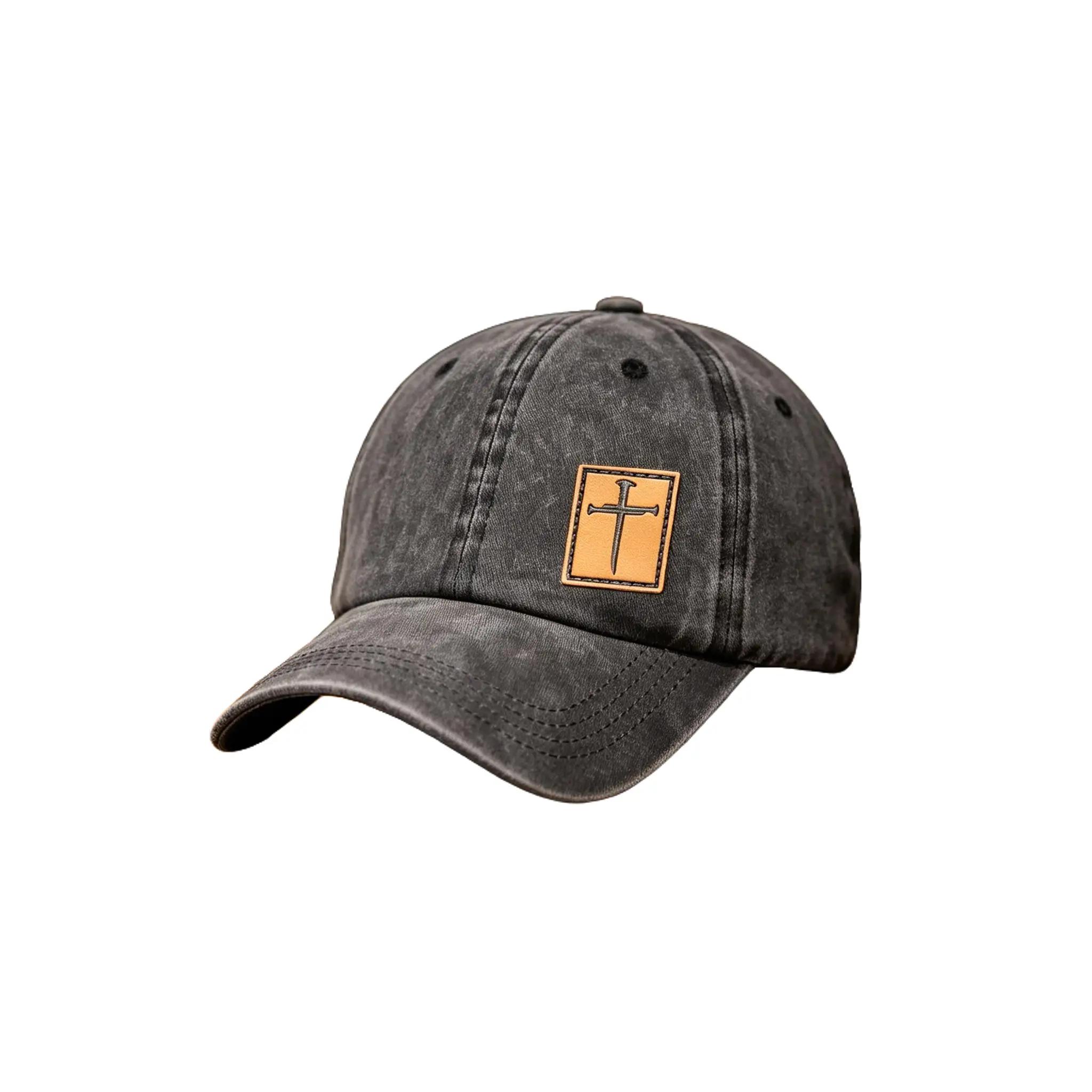 Vintage Cross Leather Patch Dad Hat | Timeless Faith & Style