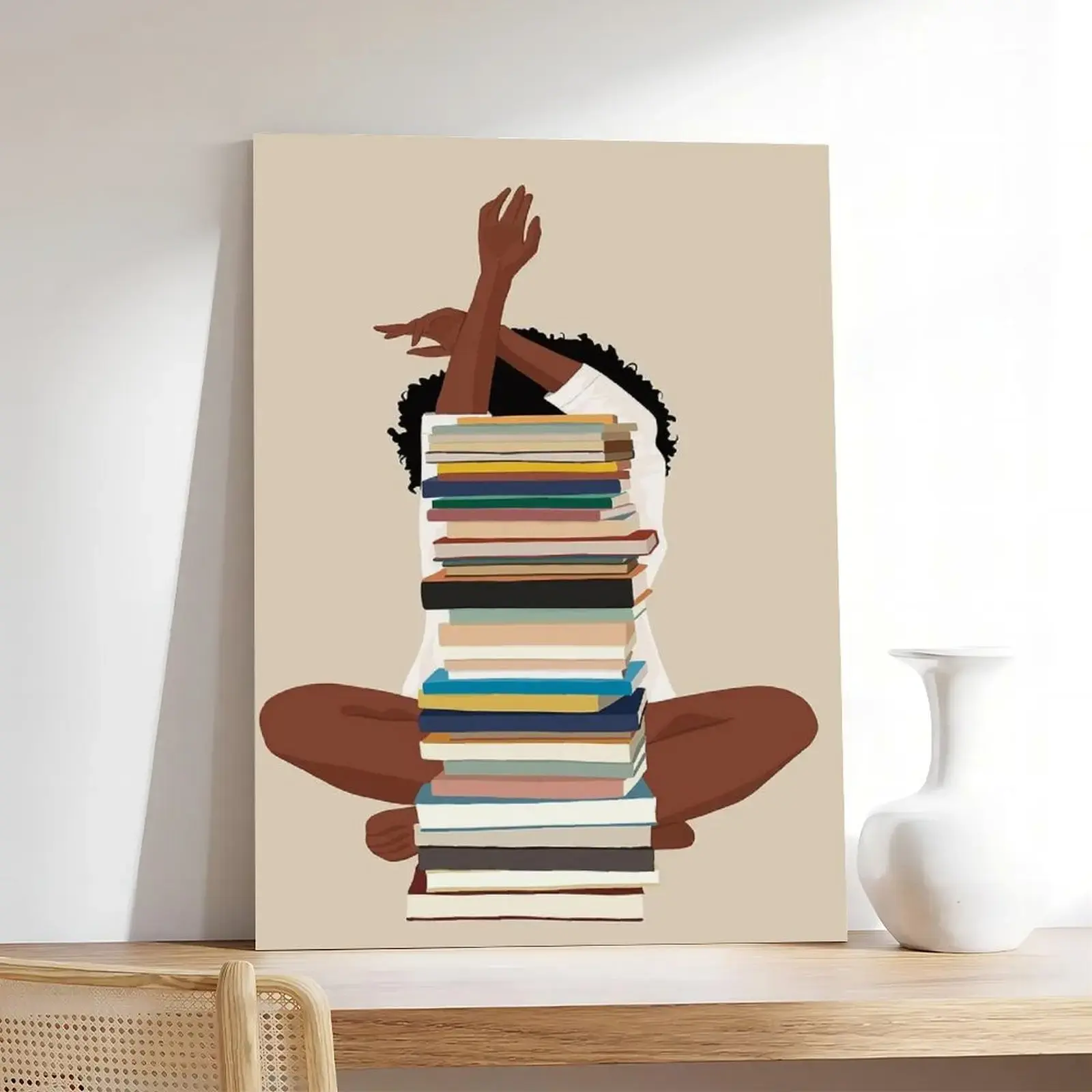 Black Girl Canvas Wall Art, African American Art Wall Decor, Book Lover Art Print, Modern Black Woman With Book Art Poster for Bedroom Decor