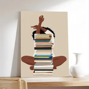 Black Girl Canvas Wall Art, African American Art Wall Decor, Book Lover Art Print, Modern Black Woman With Book Art Poster for Bedroom Decor